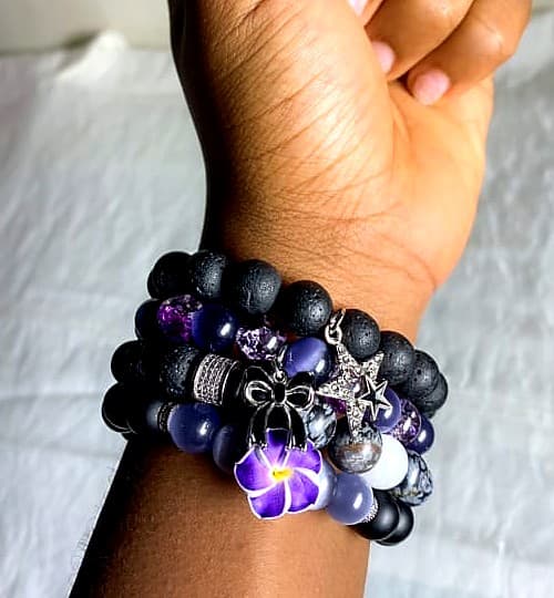 Dark Royal handcrafted wrist bead stack